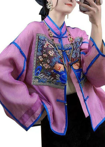 Chinese Style Embroidery Patchwork Silk Top