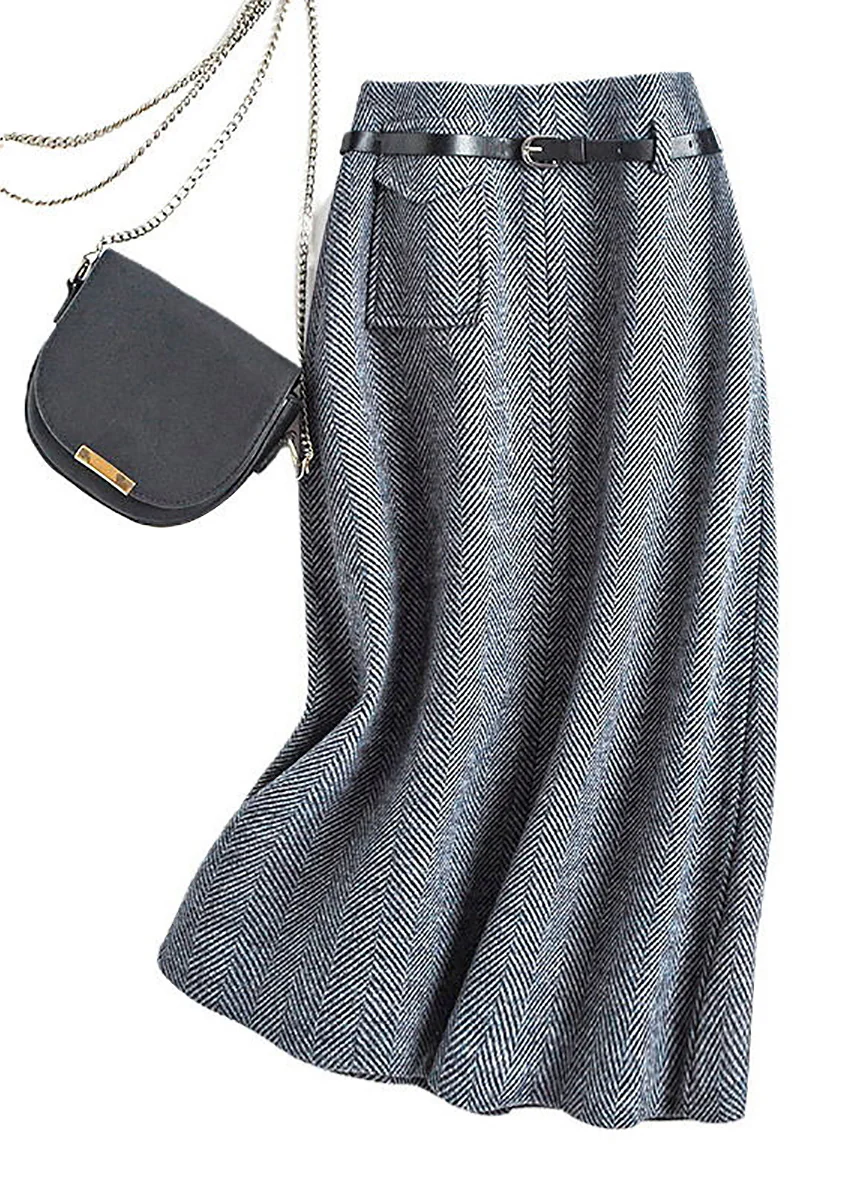 High-waisted wool A-line skirt