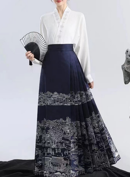 Elegant Printed Strappy Pleated Skirt