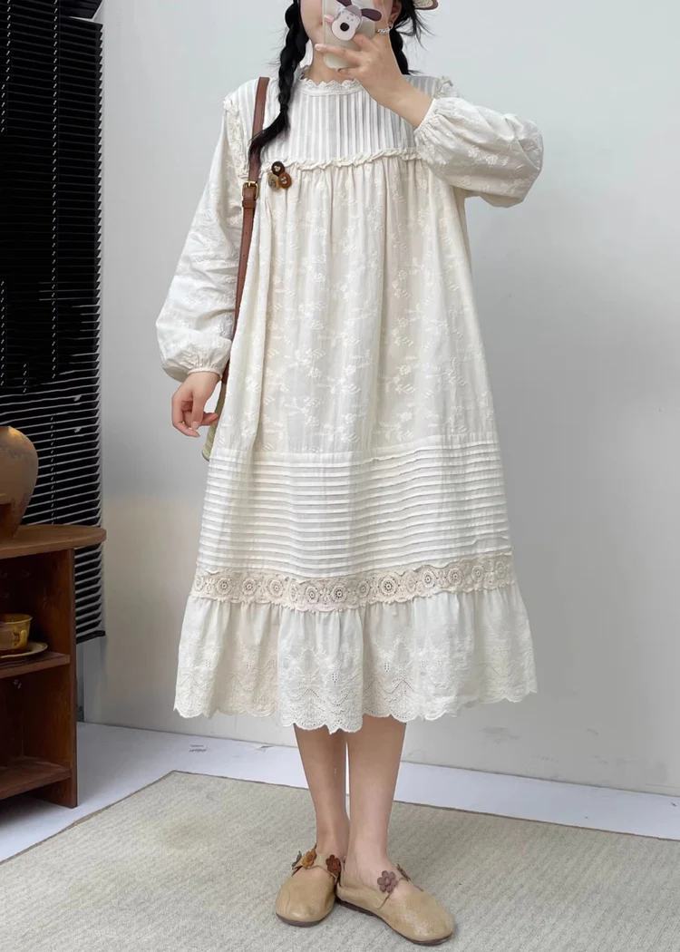 Loose Ruffle Ruffle Cotton Long Sleeve Dress