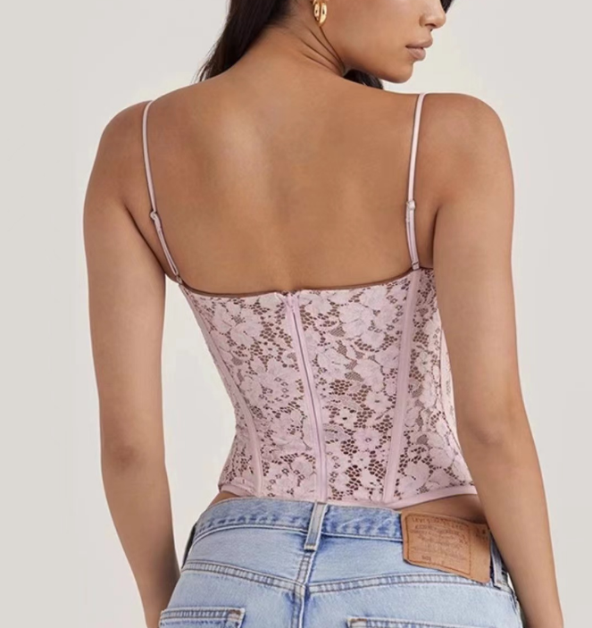 Pink Vest Lace Peplum Top