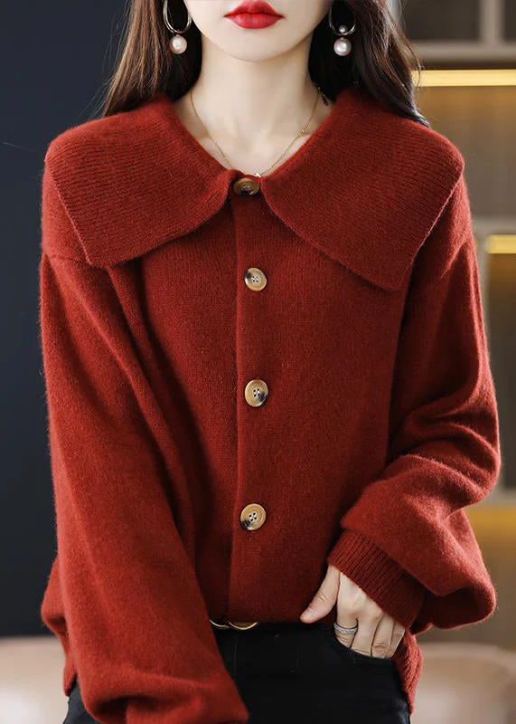 Elegant Peter Pan Collar Buttoned Solid Colour Cardigan Jacket