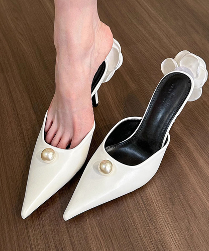 Elegant pointed toe pearl fine high heel sandals