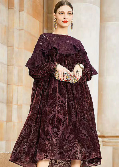 French lace jacquard patchwork velvet dress