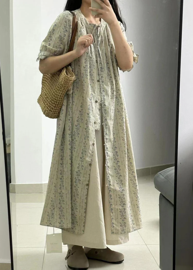 Printed Buttoned Long Shirt Dress