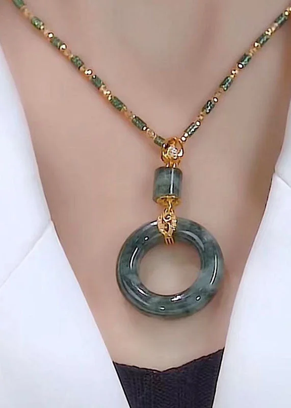 Elegant Jade Agate Bamboo Knot Pendant Necklace