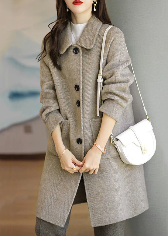 Button Pocket Patchwork Thick Tweed Mid-Length Coat