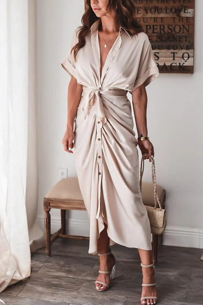 Elegant Satin Button Style Draped Dress