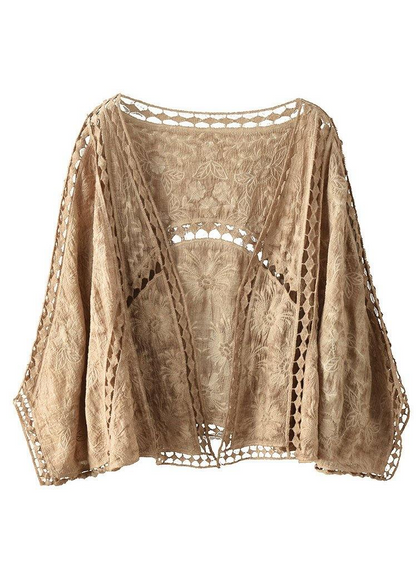 Fashion Hollow Jacquard Cutout Cotton Short Cardigan