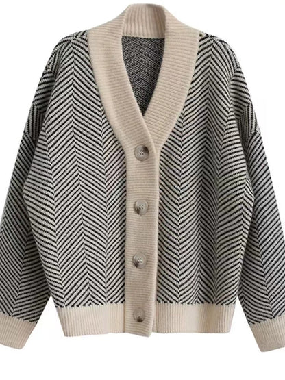 Elegant Cardigan Clashing Colours Knitted Thickened Sweater