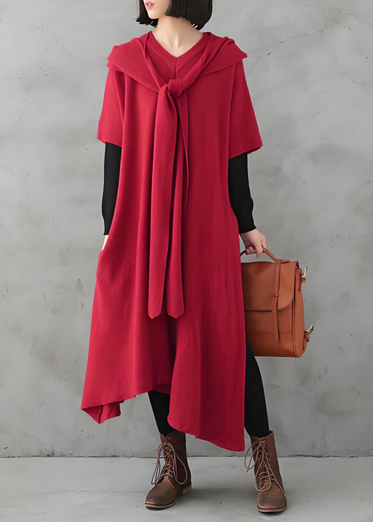 Women's Plus Size Red V-Neck Side Split Knit Sweater Dress