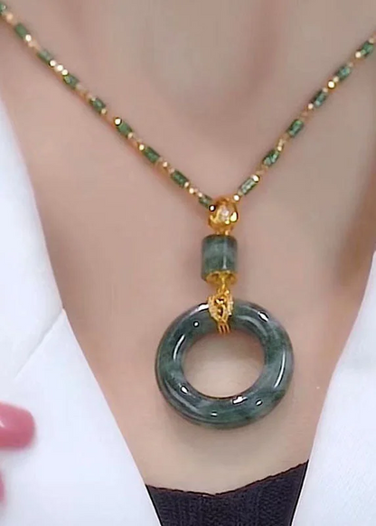 Elegant Jade Agate Bamboo Knot Pendant Necklace