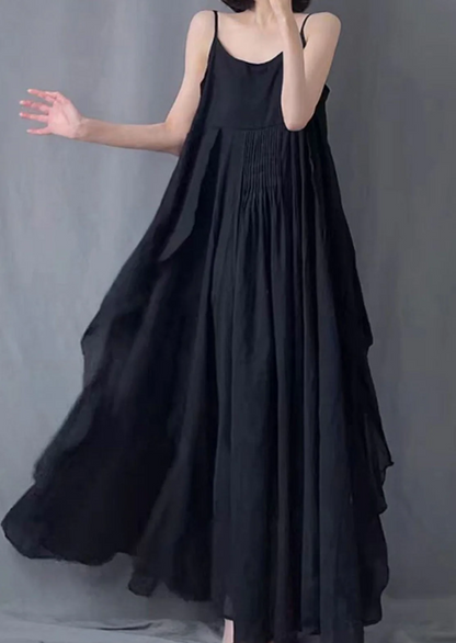 Women's Casual Pleated Irregular Halter Sleeveless Long Dresses