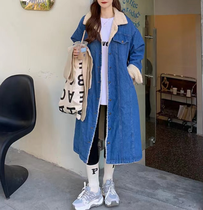 Boho Oversized Padded Wool Lined Denim Trench Coat