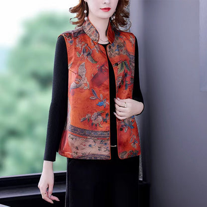 Chinese Style Standing Collar Embroidered Silk Vest