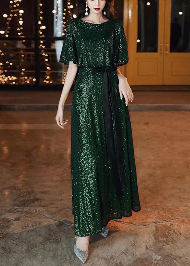 Sequin Green Short Sleeve Dress