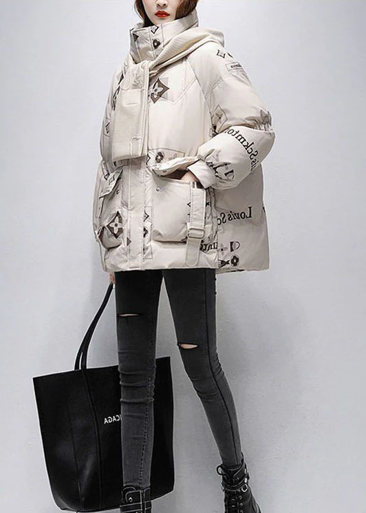 Casual Hooded Printed Text Down Coat