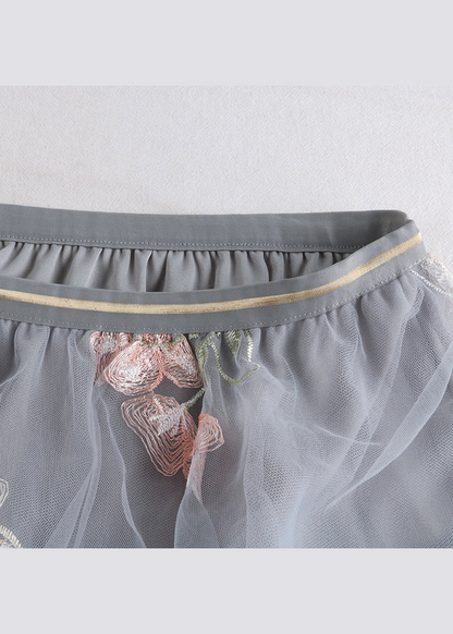 Elegant see-through embroidered elastic waist tulle skirt