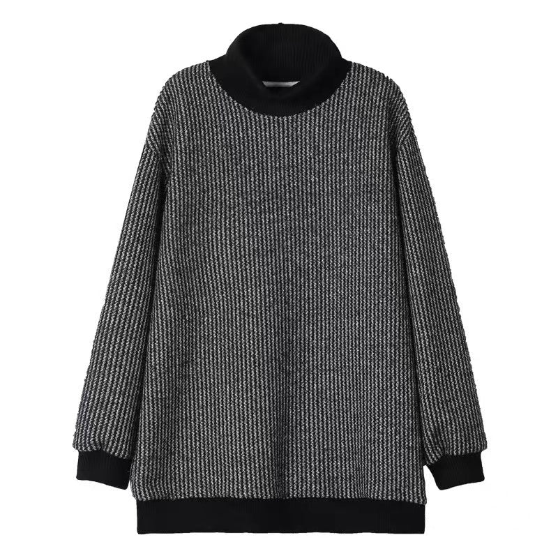 High Collar Colour Clash Thickened Bottom Sweater Top