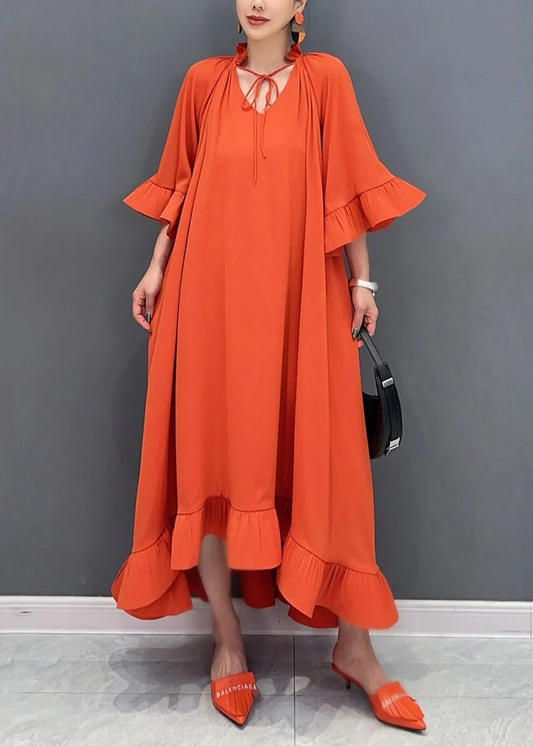 Women's V Neck Vacation Long Dress Flared Sleeve Spring