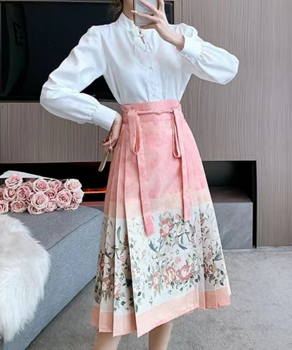 Elegant Pink Printed Strappy Pleated Skirt