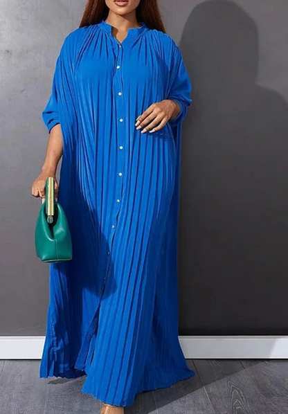 Women's Plus Size Shirt Cardigan Button Long Sleeve Pleated Long Dress Spring