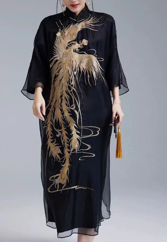 Chinese Vintage Style Printed Long Dresses