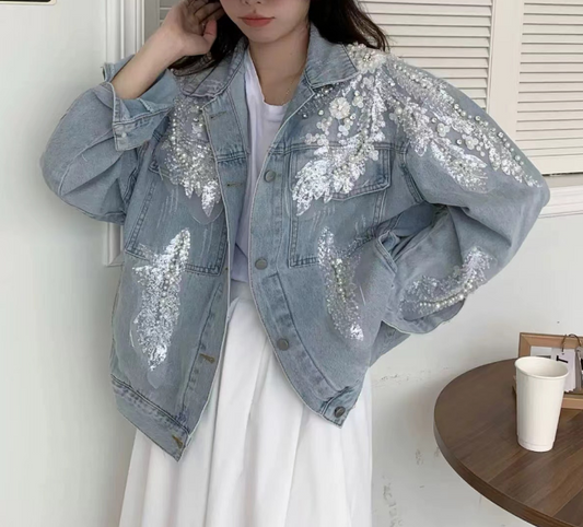 Fashion Handmade Beaded Beading Embellished Denim Jacket Top