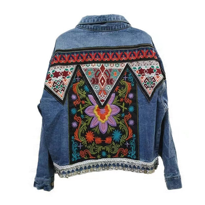 Bohemian Embroidered Willow Studded Short Denim Jacket