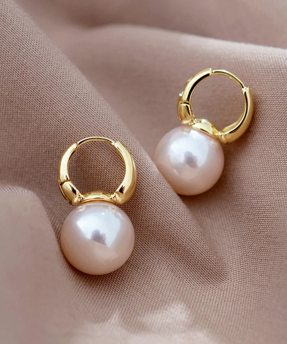 Elegant White Copper Gold Plated Pearl Stud Earrings