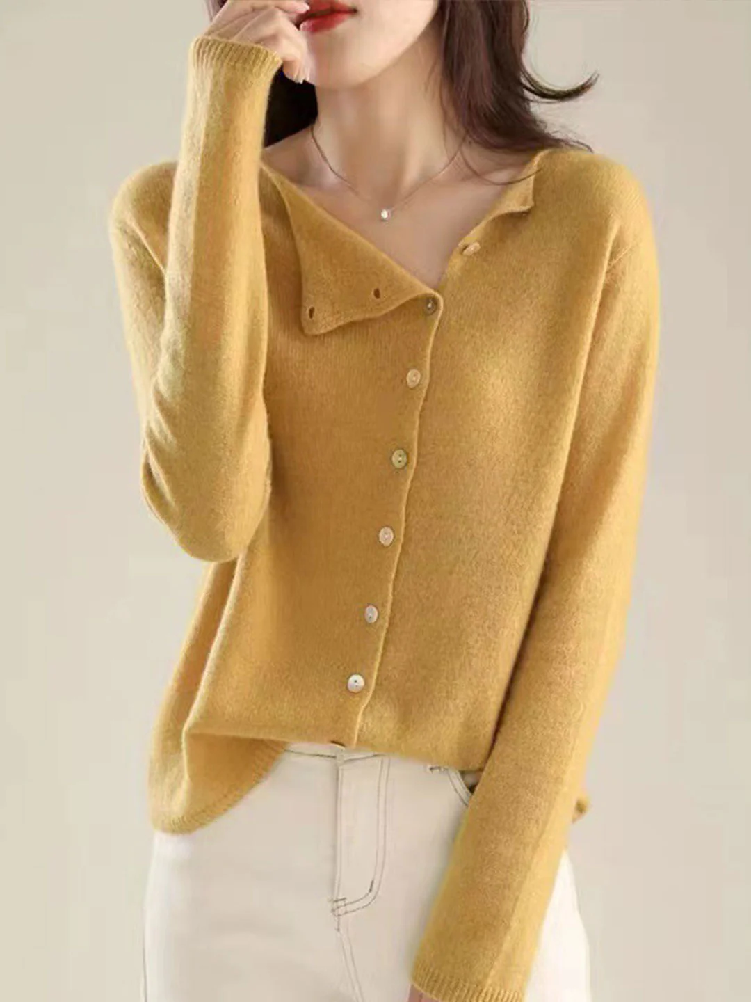 Women's Asymmetric Classic Crew Neck Knit Cardigan