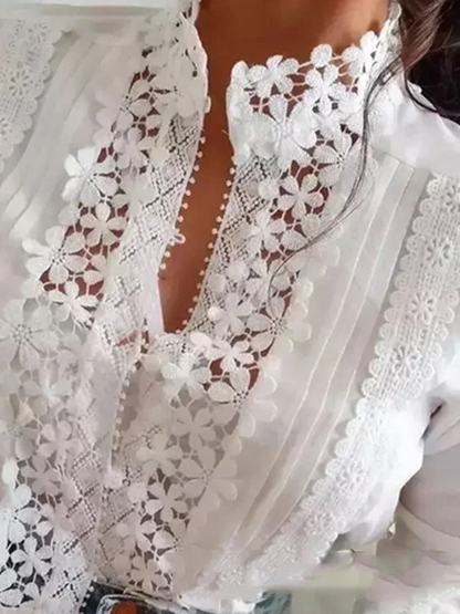 Women's Fashion White Button Embroidery Long Sleeve Shirt Top