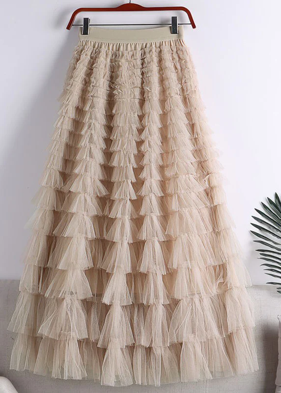 Elegant elastic waist layered tulle A-line skirt