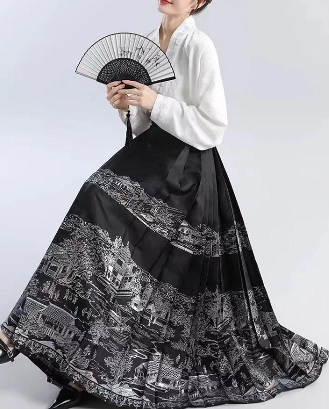 Elegant Printed Strappy Pleated Skirt