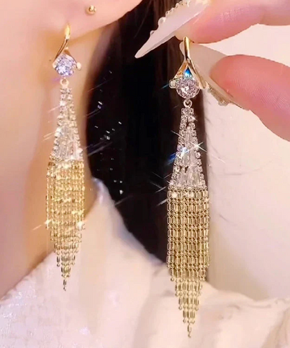 Women's Gold-Plated Zirconia Tassel Drop Earrings