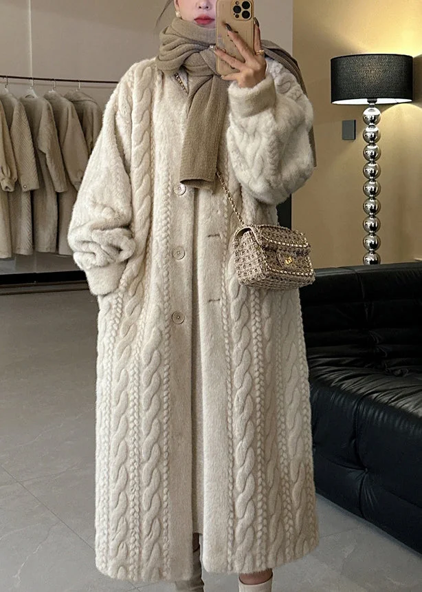 Women's Large Size V Neck Button Long Sweater Coat Winter