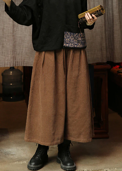 Loose Stretch Waist Corduroy Wide Leg Pants