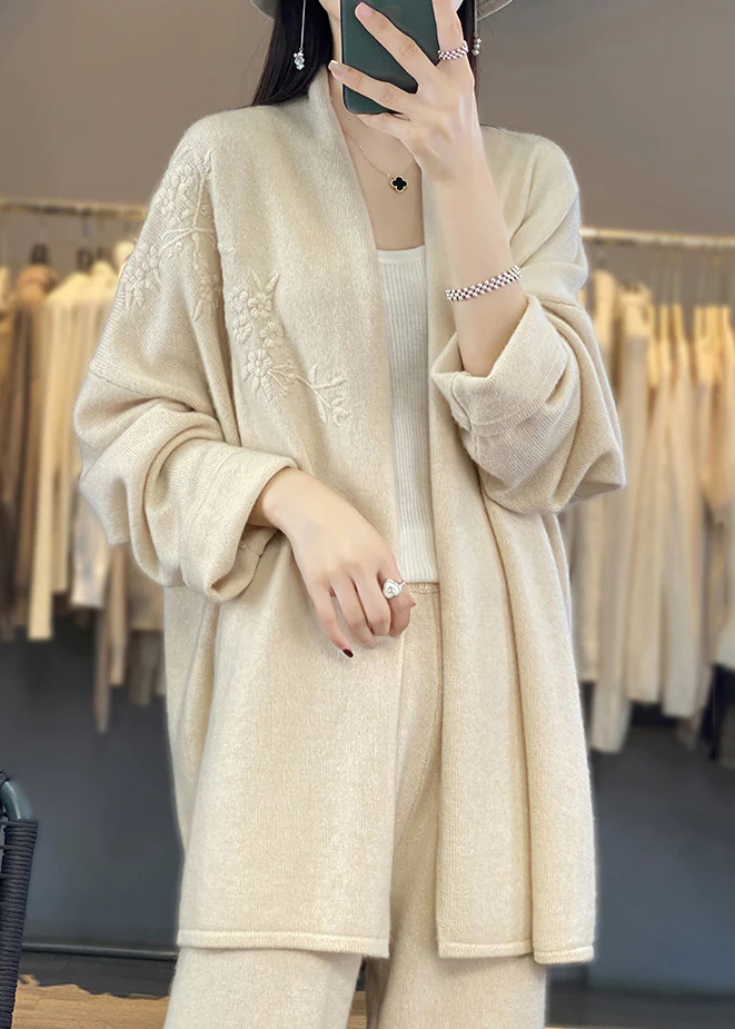 Patchwork Cashmere Cardigan V-Neck Long Sleeve Sweater Jacket