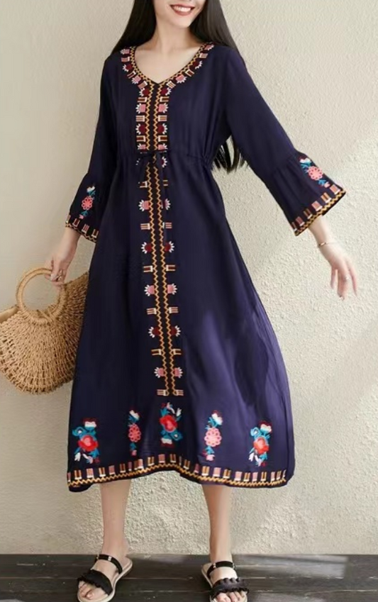 Bohemian V-neck embroidered dress