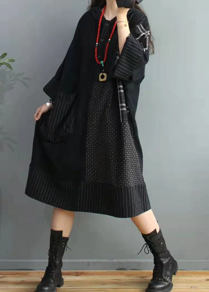 Colorblocked Plaid Asymmetric Design Cotton Resort Dress