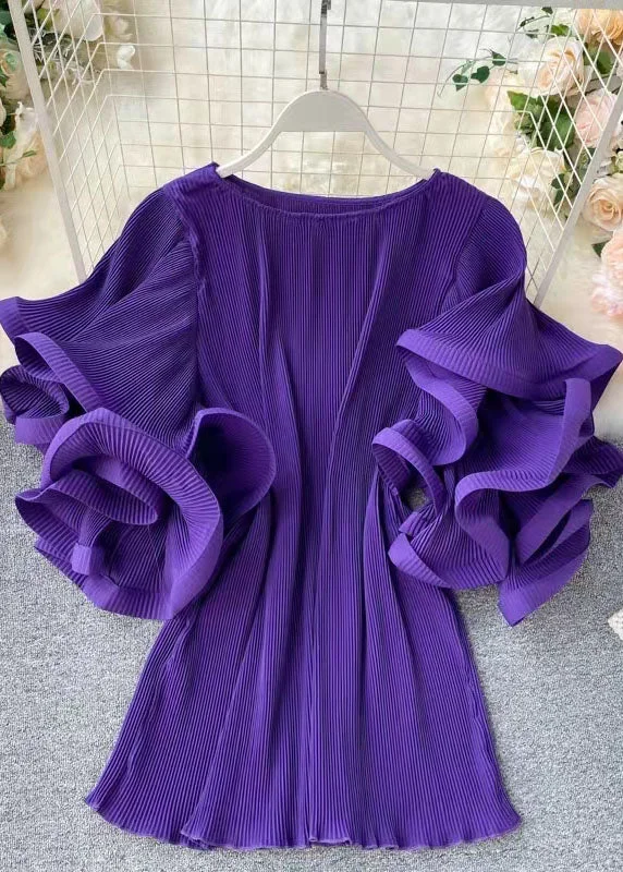 Colour Round Neck Mini Dress Butterfly Sleeve