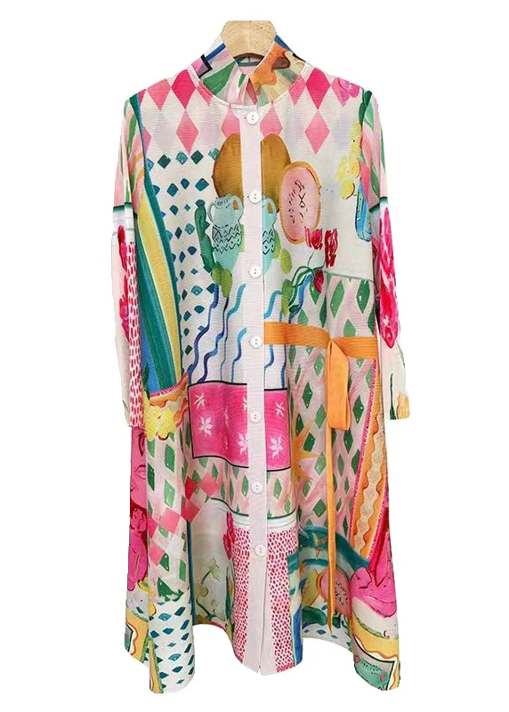 Button Geometric Print Cotton Shirt Dress Long Sleeve