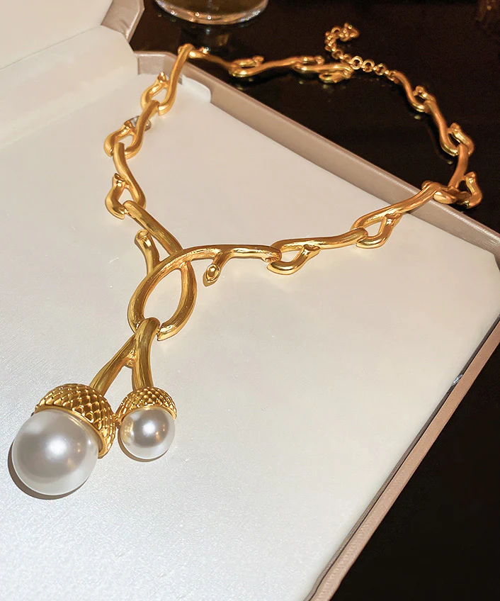 Chic Gold Sterling Silver Alloy Pearl Pendant Necklace