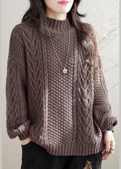 Loose Twisted Knit Sweater Turtleneck Oversized