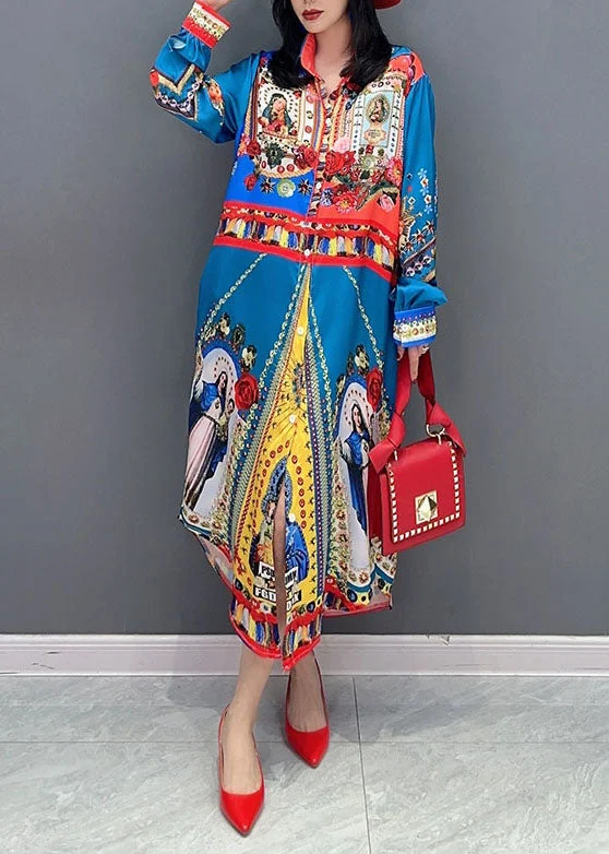 Italian Art Print Shirt Long Sleeve Dress