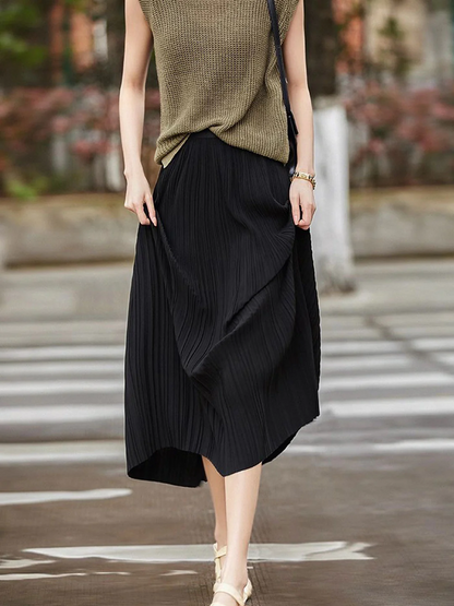 Elegant Patchwork Long Pleated Skirt