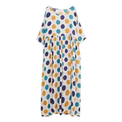 Elegant Colorful Polka Dot Short Sleeve Long Dress