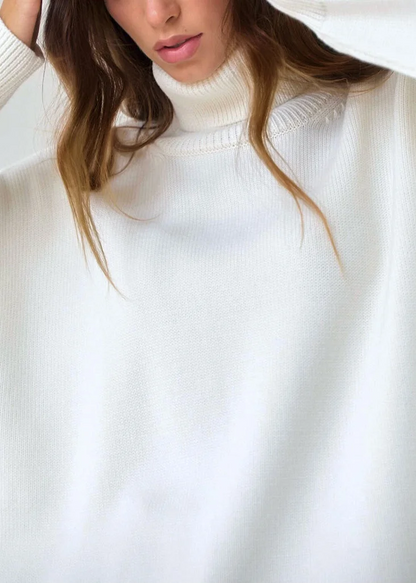 Simple loose high neck thick knitted jumper