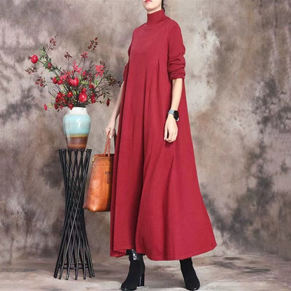 French Knit Slim Long High Neck Sweater Dress