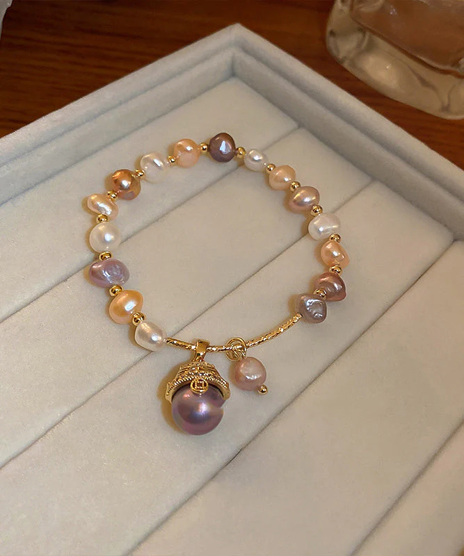 Women's Gold Copper Zirconia Pearl Fortune Cat Bracelet